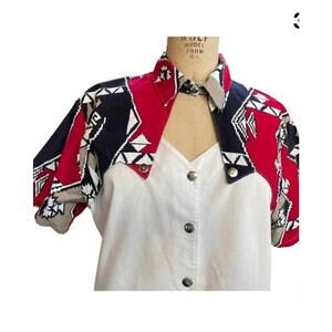 Ozark Mountain Womens Button Down Top White Cutout Short Sleeve Collared M